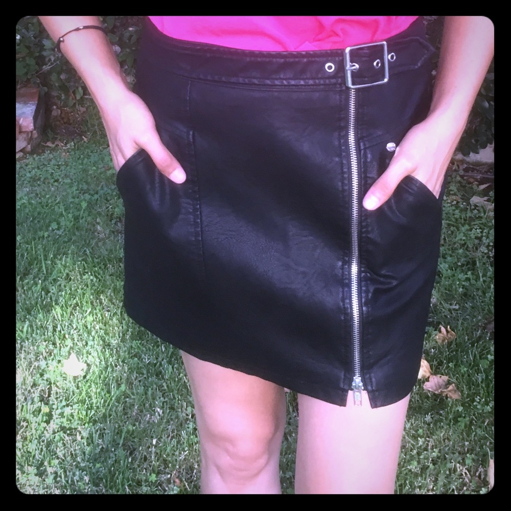 Obey vegan leather mini skirt with zipper buckle